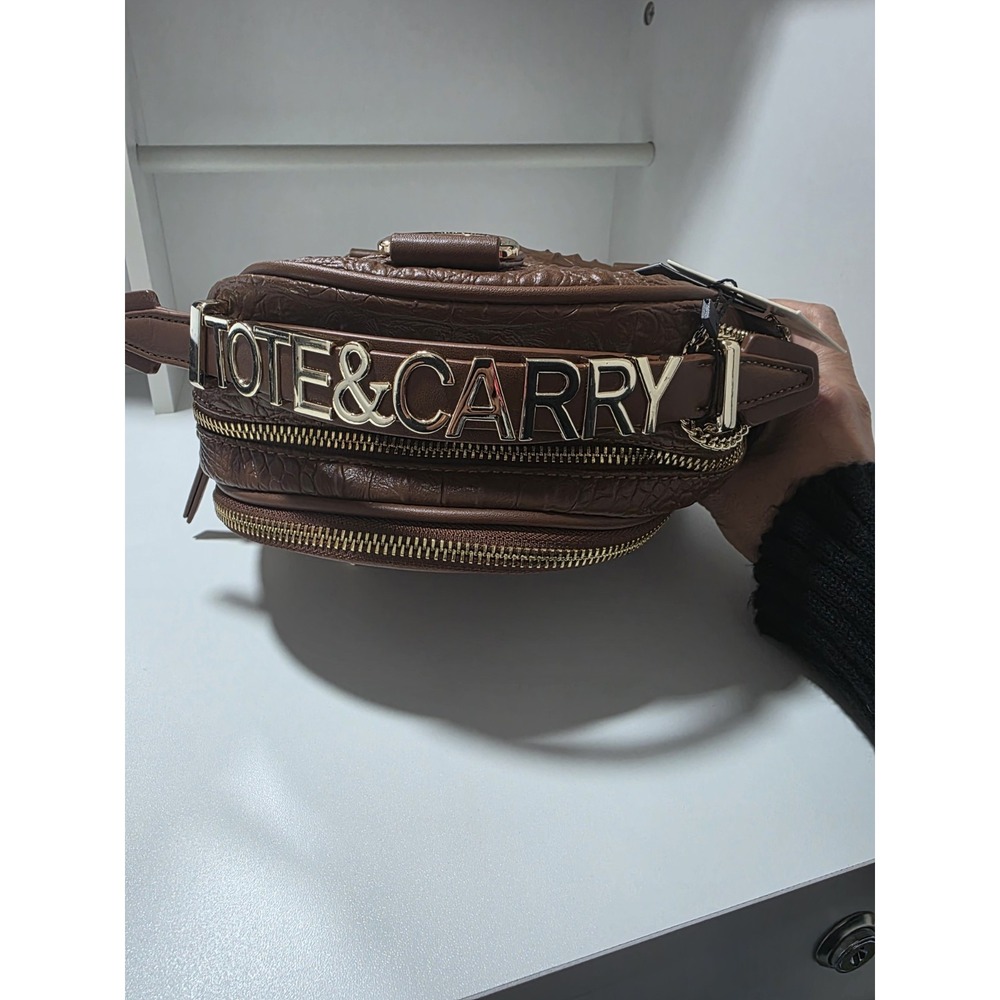Tote & Carry Caramel Brown Croc Embossed Mini Backpack Purse Gold‎ Hardware NWT - Picture 8 of 14